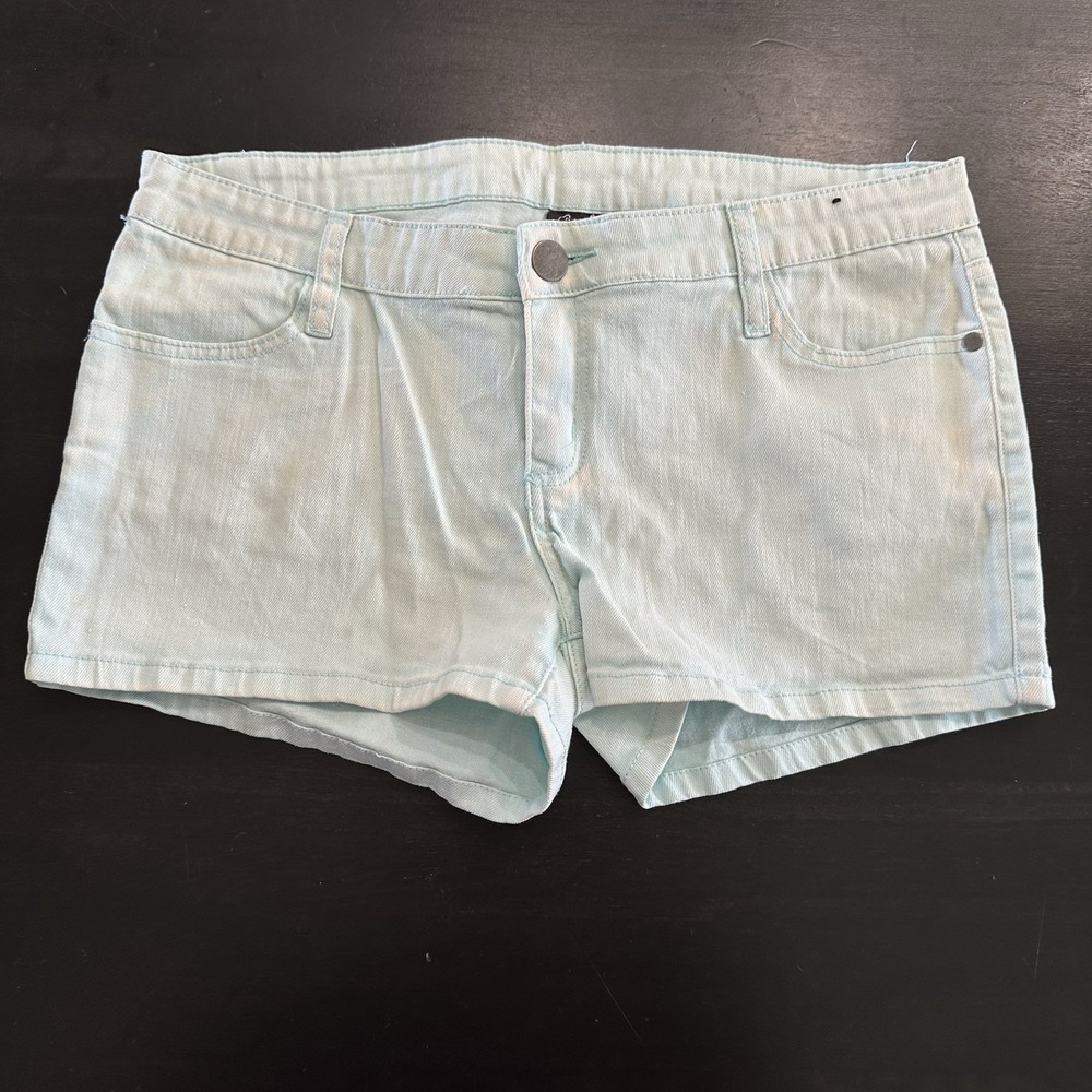 Women's Y2K Denim Jean Shorts Mint White Bleach Stretch Booty 11 Fairy Shortie